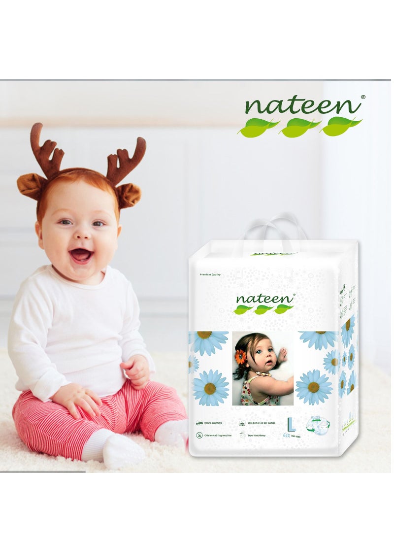nateen - Premium Care Baby Diapers,Size 4 (7-18kg),64 Count Diapers,Large,Super Absorbent,Breathable Baby Diapers. - Image 1