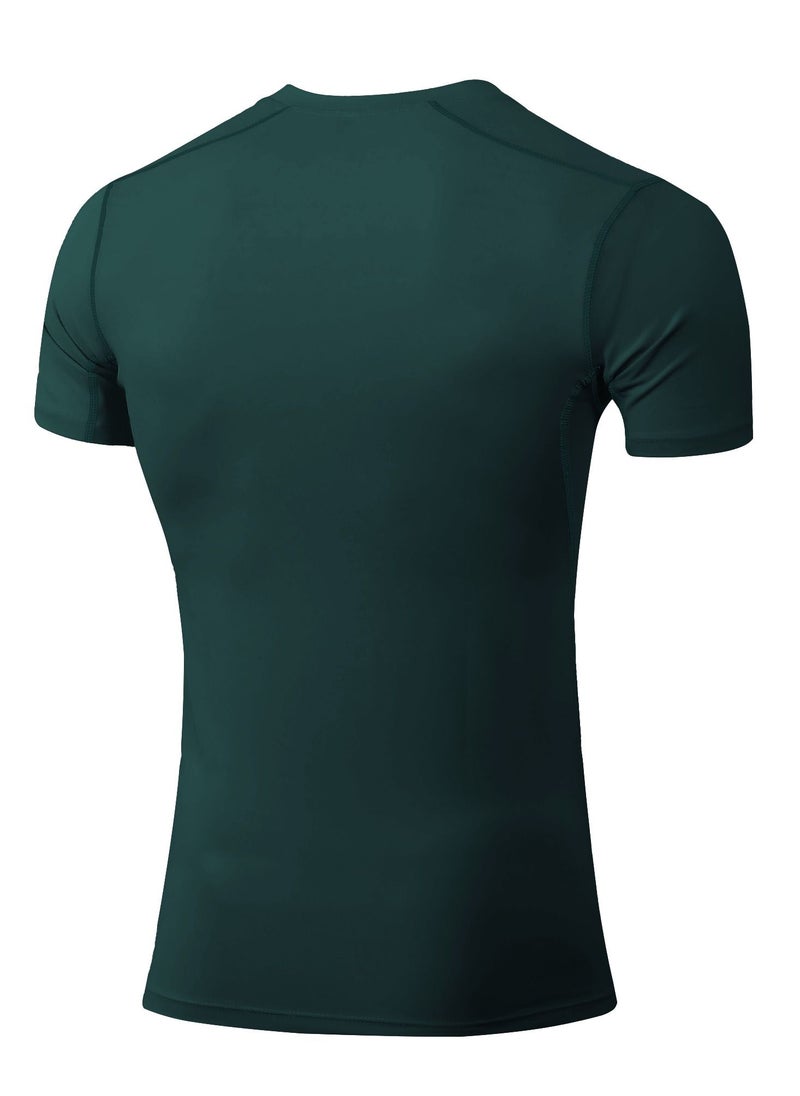 Loquat Men Quick Dry Breathable Elastic T-Shirt Dark Green  - Image 2