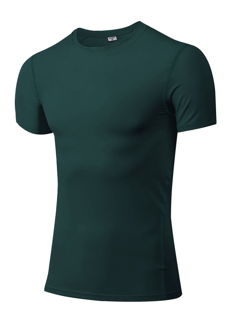 Loquat Men Quick Dry Breathable Elastic T-Shirt Dark Green  - Image 1