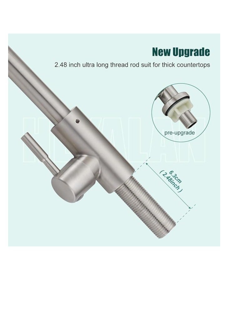 صنبور مطبخ من النيكل المصقول بالماء البارد فقط بفتحة واحدة ومقبض واحد وصنبور دوار 360 درجة وتركيب على السطح وقوس عالٍ من الفولاذ المقاوم للصدأ SUS304 وصنبور حوض برقبة أوزة مع خرطوم (الصرف غير متضمن) - Image 2