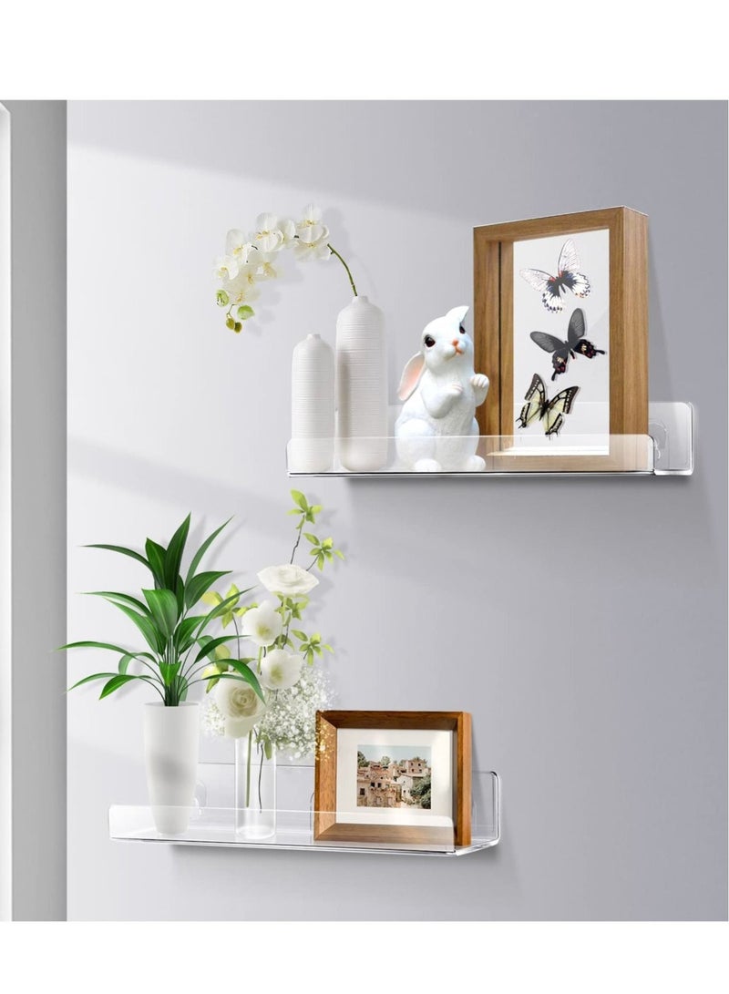Captaintech Clear Acrylic Shelf, 2 PCS clear acrylic shelf stick, 15 Inch Bookshelf Acrylic Floating, Clear Thick Bathroom Storage Shelves Display Organizer - Image 2