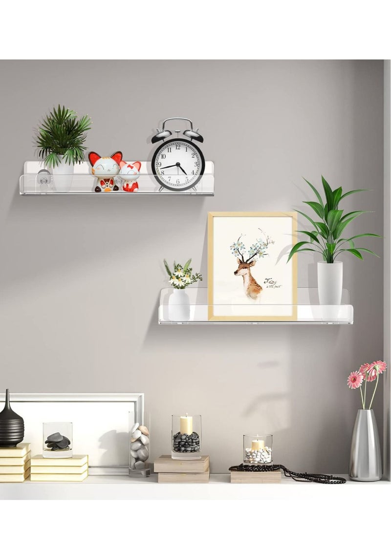 Captaintech Clear Acrylic Shelf, 2 PCS clear acrylic shelf stick, 15 Inch Bookshelf Acrylic Floating, Clear Thick Bathroom Storage Shelves Display Organizer - Image 4