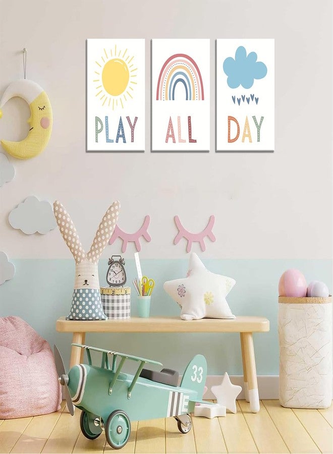 NMT 3Pcs Boho Nursery Canvas Wall Art Play All Day Kids Room Wall Decor Pictures Rainbow Sun Cloud Posters Prints for Boy Girl Bedroom Playroom Classroom Decoration, 12x16in - Image 4