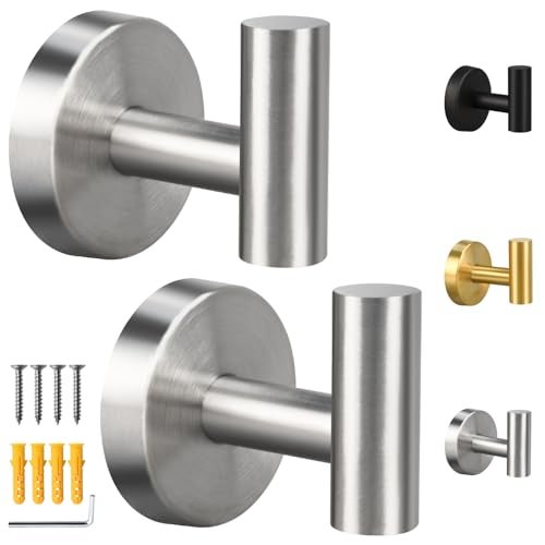 Mdvora 2 Pack Brushed Nickel Towel Hooks, SUS304 Stainless Steel Bathroom Hooks for Bedroom Kitchen Hotel Office - Image 1