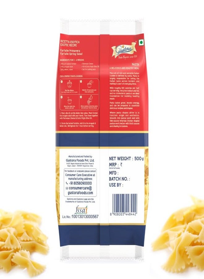 Gustora Healthy Farfalle & Fettuccine Pasta Combo Made Of Durum Wheat Semolina I Rich In Protein & Fibre I Zero Cholesterol I Vegetarian I No Trans - Fat I Cooking Time 10 Min - (500 Gm X 2) - Image 3