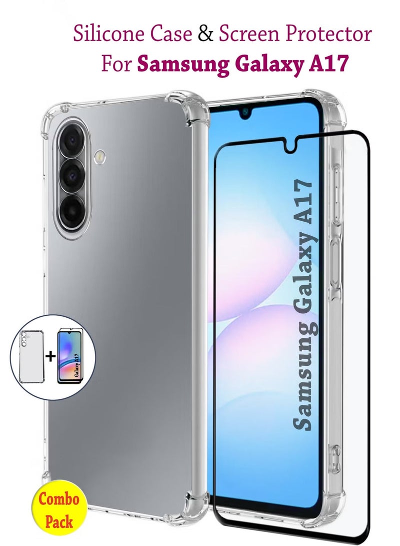 ولديك جراب Samsung Galaxy A17 نحيف ومرن من TPU مع وسادة هوائية ممتصة للصدمات من السيليكون وواقي شاشة زجاج مقوى ممتاز حماية يومية ومناسبة للاستخدام اليومي والمكاتب والهدايا - Image 1