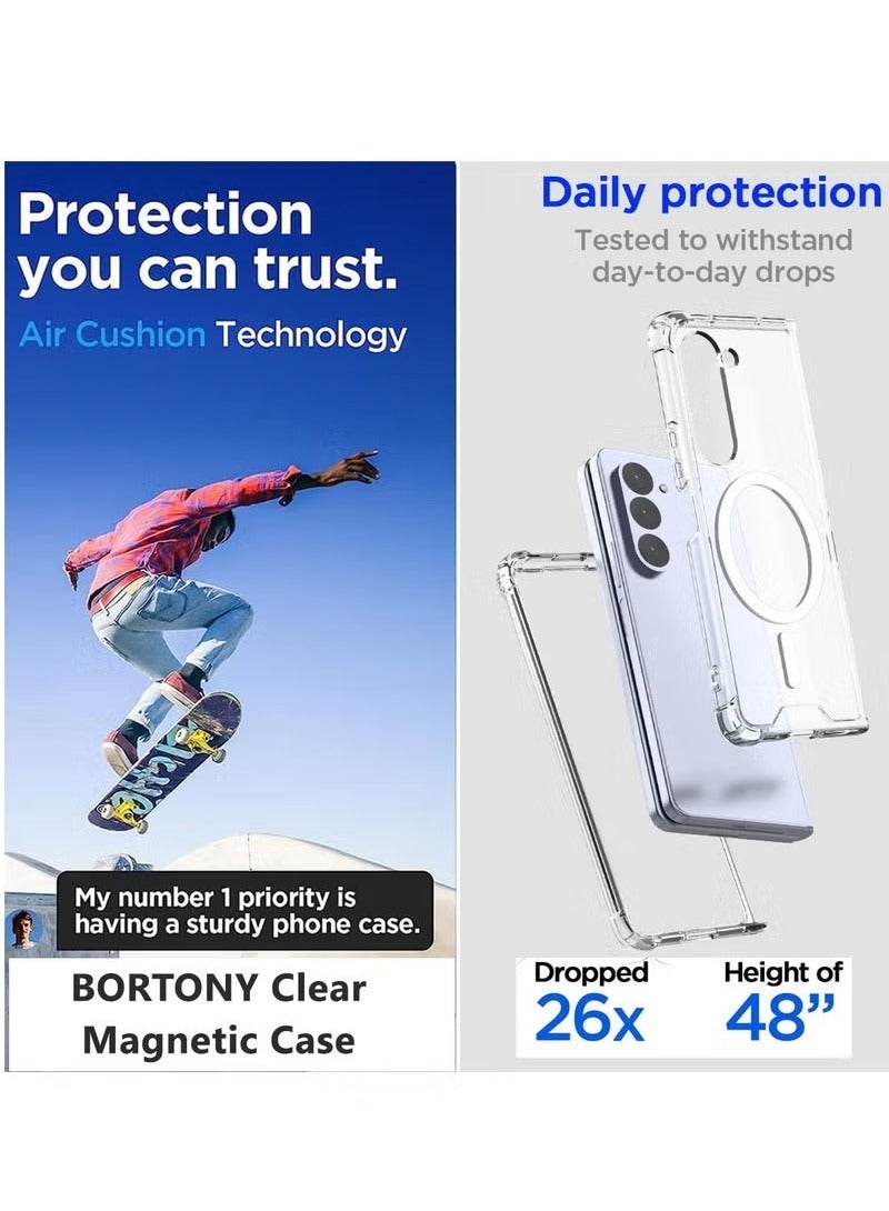 TIGER Clear Magnetic Case for Galaxy Z fold 5 Compatible with MagSafe Wireless Charging and Accessories Shockproof Protective Cover Clear - Image 4