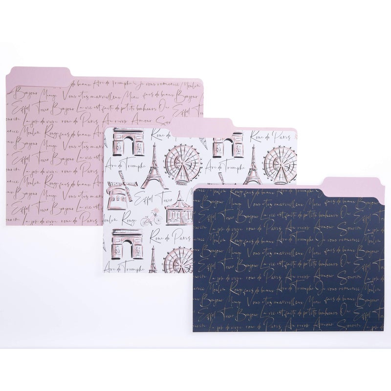 Graphique Parisian Traditional File Folder Set â€“ Each Folder Measures 11.75"" x 9.5"", Set Includes 9 Folders with 3 Unique Designs, Durable Triple-Scored Coated Cardstock (FIF055) - Image 1