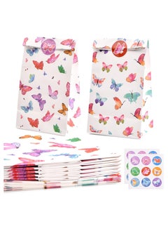 KASTWAVE 12Pcs Sweet Bags Paper Party Bags Butterfly Gift Bags with 18 Stickers Favour Candy Bags Flat Bottom Packing Bags Grocery Treat Bags for Women Kid Party Wedding Birthday Daily Use (12x8x20cm)  - Image 1