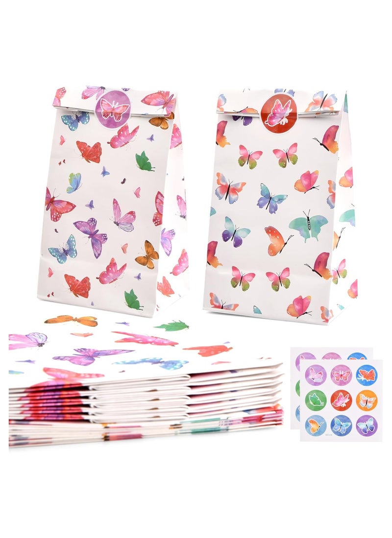 KASTWAVE 12Pcs Sweet Bags Paper Party Bags Butterfly Gift Bags with 18 Stickers Favour Candy Bags Flat Bottom Packing Bags Grocery Treat Bags for Women Kid Party Wedding Birthday Daily Use (12x8x20cm)  - Image 1