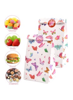 KASTWAVE 12Pcs Sweet Bags Paper Party Bags Butterfly Gift Bags with 18 Stickers Favour Candy Bags Flat Bottom Packing Bags Grocery Treat Bags for Women Kid Party Wedding Birthday Daily Use (12x8x20cm)  - Image 5