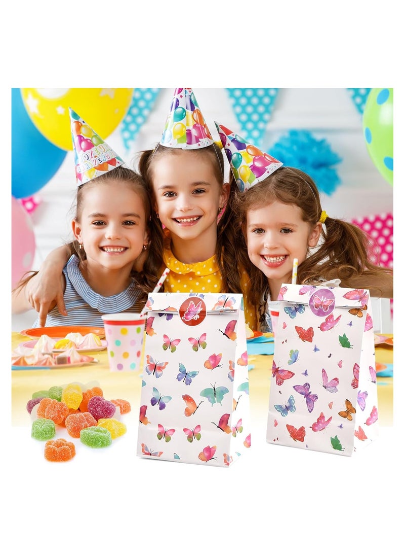 KASTWAVE 12Pcs Sweet Bags Paper Party Bags Butterfly Gift Bags with 18 Stickers Favour Candy Bags Flat Bottom Packing Bags Grocery Treat Bags for Women Kid Party Wedding Birthday Daily Use (12x8x20cm)  - Image 2