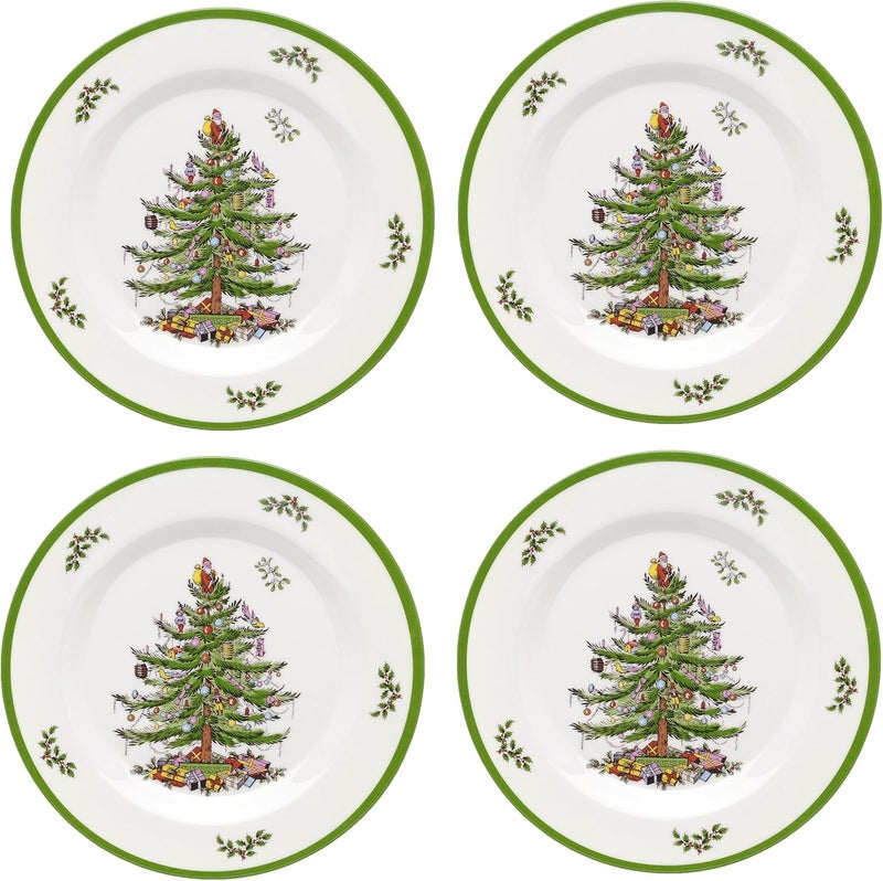 Spode Spode Christmas Tree Melamine Salad Plate Set of 4  8 Inch Shatterproof Serving Plate for Holiday Meals Holiday Party  Festive Tableware for Indoor  Outdoor Use Dishwasher Safe Dinnerware  - Image 1