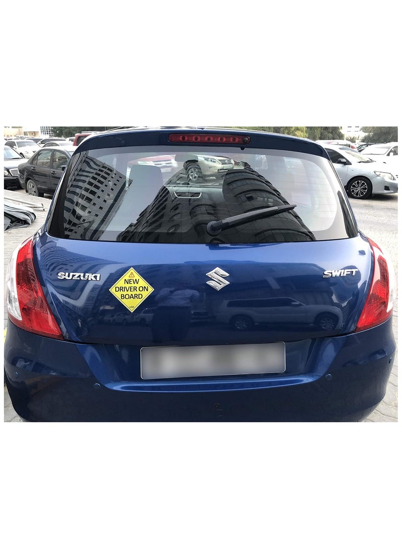 New Driver on Board Vinyl Sticker with Blind Spot Mirror, Reflective New Driver Car Sign Caution for Beginner New Car SUV Van Drivers (Large 15x15cm)