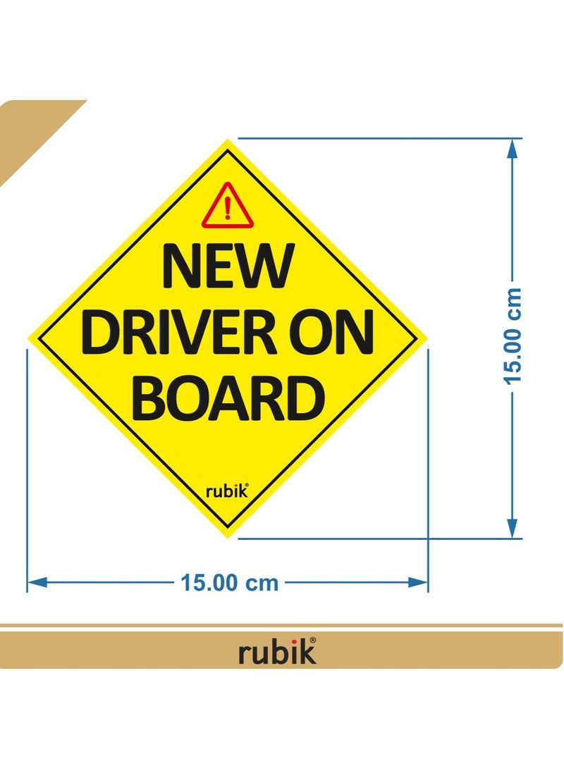 New Driver on Board Vinyl Sticker with Blind Spot Mirror, Reflective New Driver Car Sign Caution for Beginner New Car SUV Van Drivers (Large 15x15cm)