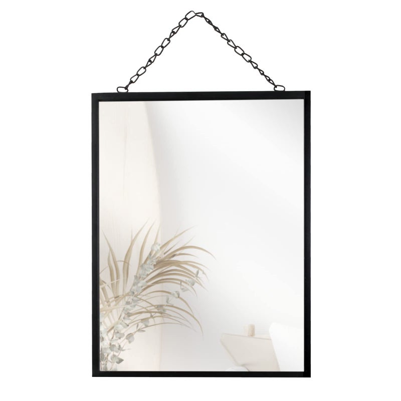 EMAISON Black Hanging Mirror with Chain 12 x 16 Inch Rustic Wall Decor for Bathroom Entry Dining Room and Living Room Metal Rectangle Vanity Mirror Decorative Mirror