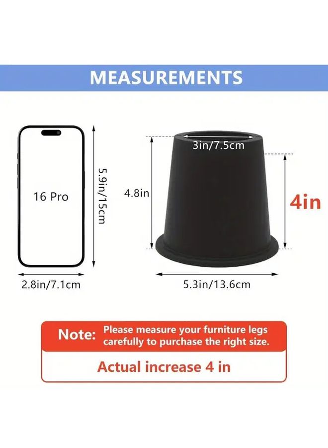 4 Inch 6 Pack Black Trapezoidal Bed Risers Heavy Duty Furniture Risers for Table Couch Desk Chair Legs Refrigerator Bed Frame Supports Up to 3300 Lbs - Image 2