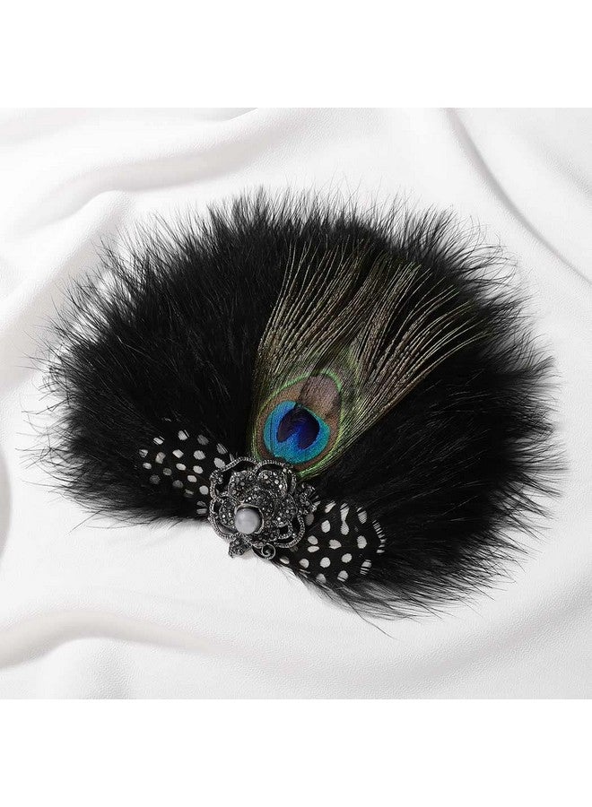 GENBREE Black Feather Hair Clip 1920S Feather Headpiece Peacock Headpieces Roaring 20S Cocktail Party Hair Accessories For Women  - Image 1