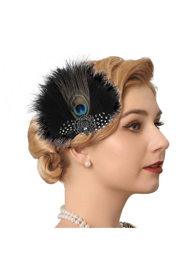 GENBREE Black Feather Hair Clip 1920S Feather Headpiece Peacock Headpieces Roaring 20S Cocktail Party Hair Accessories For Women  - Image 2