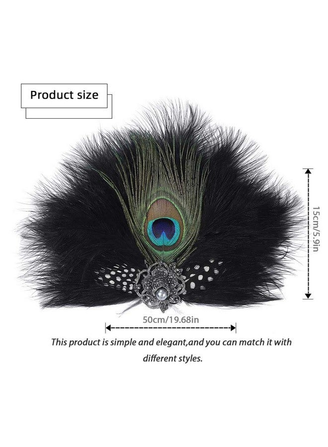 GENBREE Black Feather Hair Clip 1920S Feather Headpiece Peacock Headpieces Roaring 20S Cocktail Party Hair Accessories For Women  - Image 3