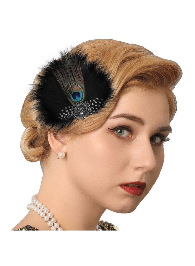 GENBREE Black Feather Hair Clip 1920S Feather Headpiece Peacock Headpieces Roaring 20S Cocktail Party Hair Accessories For Women  - Image 4