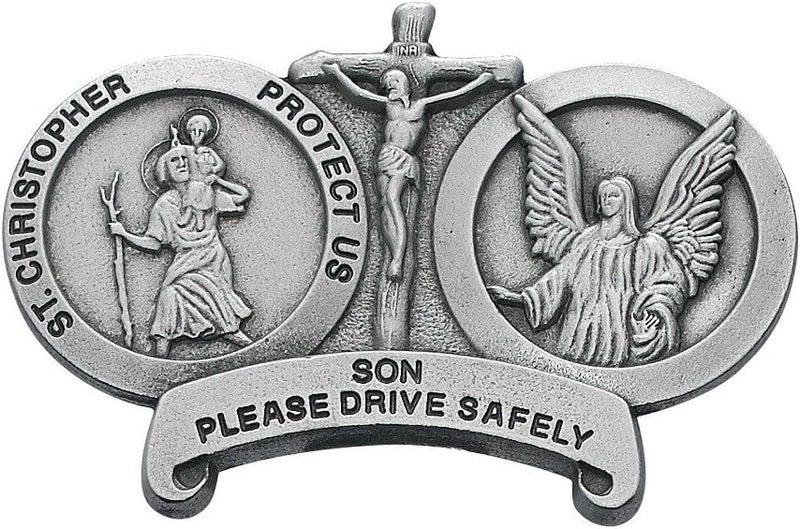 McVan Please Drive Safely Visor Clip with St. Christopher and Guardian Angel - Image 1