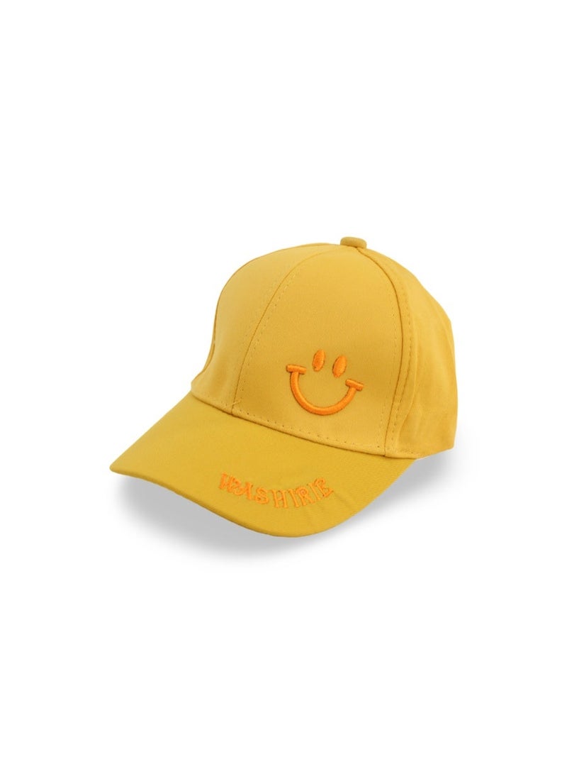 Fancy Unisex Cotton Cap – Yellow with Smile Embroidery - Image 1