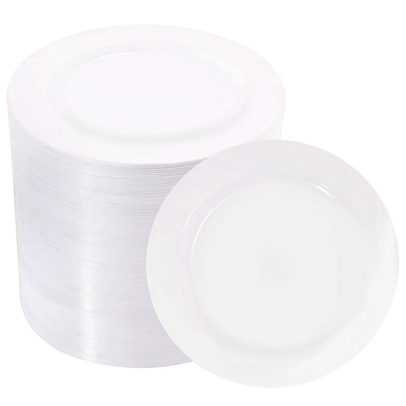 bUCLA 100Pieces White Plastic Plates  625inch Disposable Plastic AppetizerSmall CakeSaladDessert Plates Premium Hard Ideal for Weddings Parties