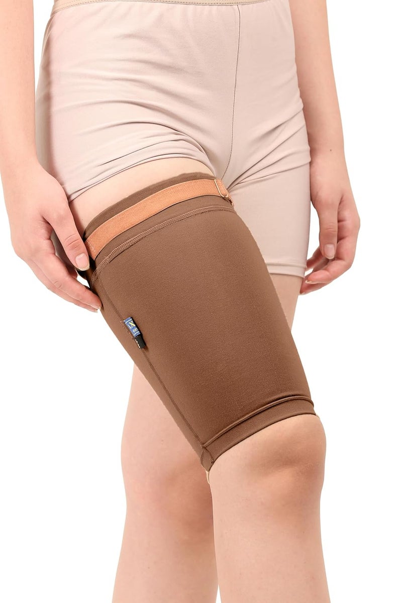 Dermapress Medical Compression Thigh Support Sleeve || MODERATE COMPRESSION || COTTON FABRIC || Groin Support Sleeve || Hamstring Compression Sleeve || Burn recovery || (Small, Brown) - Image 3