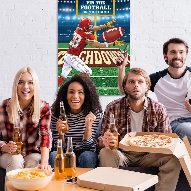 Faccito Pin The Football Game Football Party Games Activity Pin The Football on The Hand Poster with 24 Pcs Football Stickers Blindfold Birthday Party Game for Football Party Decorations Supplies - Image 5