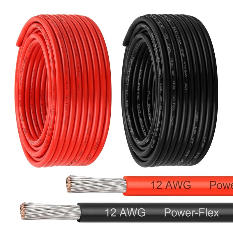 XRDS -RF سلك بحري 12 AWG، 50 قدم أحمر و 50 قدم أسود كابل قارب نحاسي مطلي، سلك كهربائي بحري فائق المرونة 12 قياس لضوء المرساة والستيريو ومضخة المياه العذبة - Image 1
