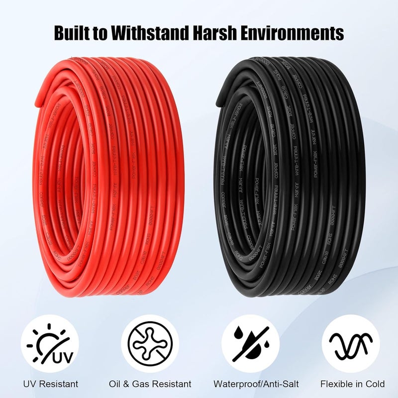 XRDS -RF سلك بحري 12 AWG، 50 قدم أحمر و 50 قدم أسود كابل قارب نحاسي مطلي، سلك كهربائي بحري فائق المرونة 12 قياس لضوء المرساة والستيريو ومضخة المياه العذبة - Image 3