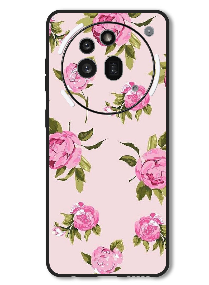 Theodor Case Compatible with Nothing Phone 3a Pro Protection Shockproof Bumper Cover Hand Painting Pink Flower - Image 1