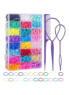 MOXO Elastic Hair Bands 24 Colors 2000 Pcs Mini Hair Rubber Bands with Organizer Box Soft Small Girl Hair Ties Colorful Baby Rubber Bands Set with Hair Tail Tools Rat Tail Comb for Kid  - Image 1