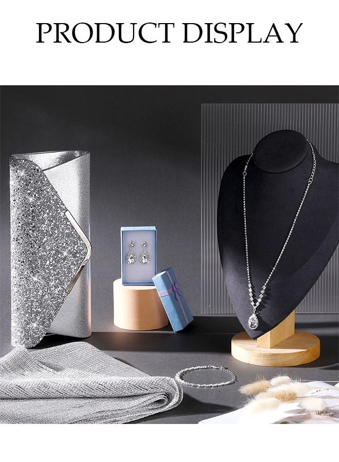 DUNISO 5 Piece Clutch Bag Rhinestone Jewelry Set, Sparkling Rhinestone Evening Bag Envelope Wallet Diamond Necklace Earrings Bracelet Silver Silk Shawl for Women Dinner Party Date Wedding, Silver  - Image 4