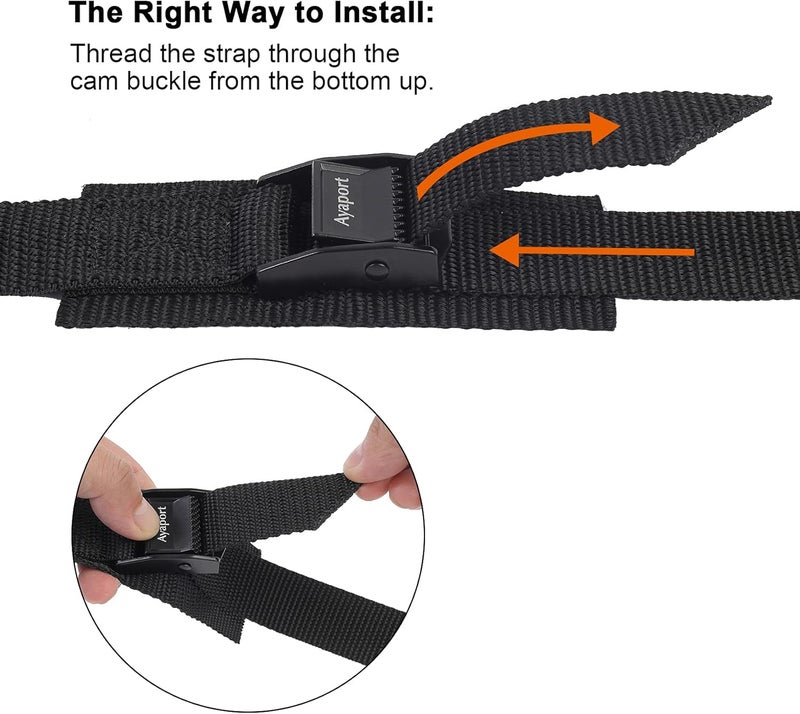 Ayaport Lashing Straps Car Roof Rack Straps Cam Buckle Tie Down Strap for Kayak, SUP, Canoe, Surfboard Packing Black 4 Pack - Image 5