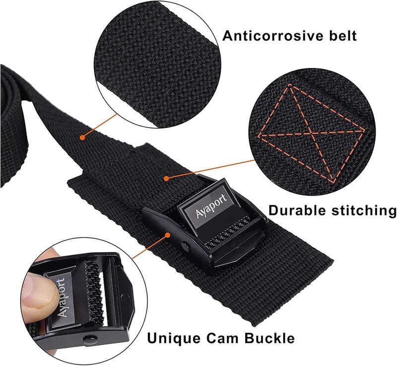 Ayaport Lashing Straps Car Roof Rack Straps Cam Buckle Tie Down Strap for Kayak, SUP, Canoe, Surfboard Packing Black 4 Pack - Image 2