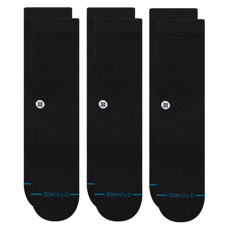 Stance Icon Crew Socks 3-Pack,Cotton Blend Medium Cushioning Arch Support, Black, Medium - Image 1