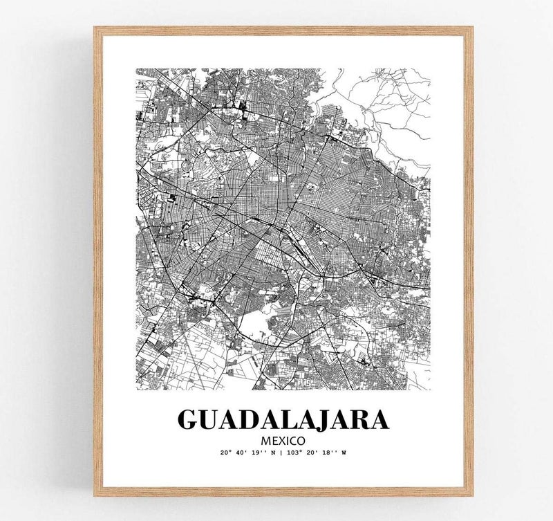 Eleville 8X10 Unframed Guadalajara Mexico City View Abstract Road Modern Map Art Print Poster Wall Office Home Decor Minimalist Line Art Hometown Housewarming wgn334 - Image 1