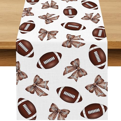 Buxiuer Football Bow Table Runner Fall Tailgate Party Decorations Touchdown Rugby Sport Theme Birthday Decor Dining Room Home Kitchen Island Decor - Image 1