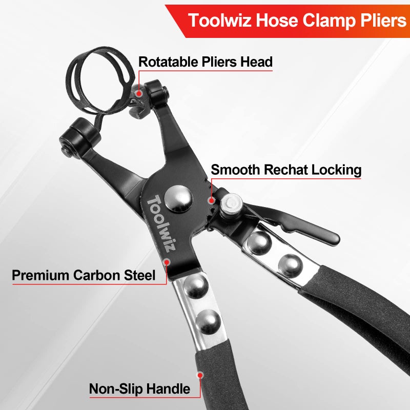 Toolwiz Hose Clamp Pliers Heavy Duty Hose Clamp Tool with Locking Device and Non-Slip Handle Removal and Installation Tool for Ring-Type and Flat-Band Hose Clamps (Black) - Image 3