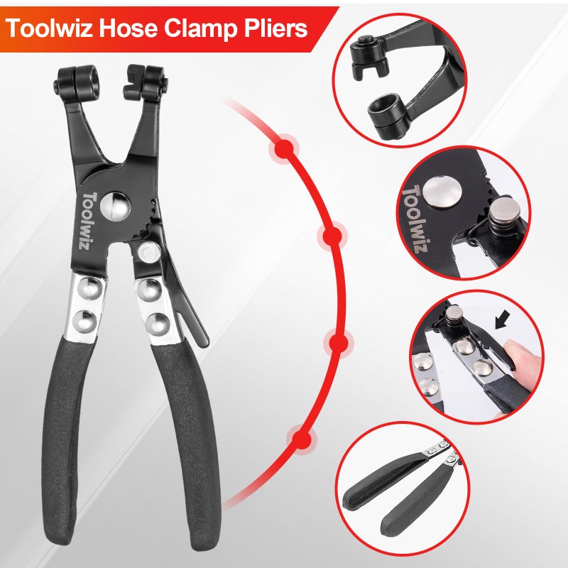 Toolwiz Hose Clamp Pliers Heavy Duty Hose Clamp Tool with Locking Device and Non-Slip Handle Removal and Installation Tool for Ring-Type and Flat-Band Hose Clamps (Black) - Image 5