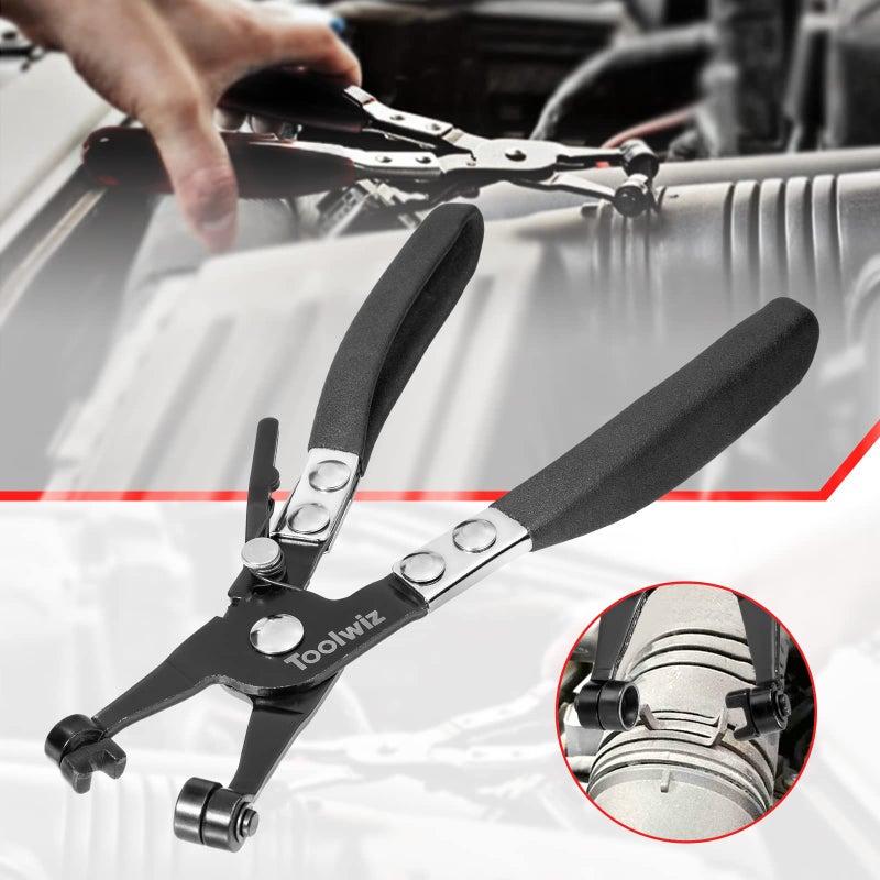 Toolwiz Hose Clamp Pliers Heavy Duty Hose Clamp Tool with Locking Device and Non-Slip Handle Removal and Installation Tool for Ring-Type and Flat-Band Hose Clamps (Black) - Image 2