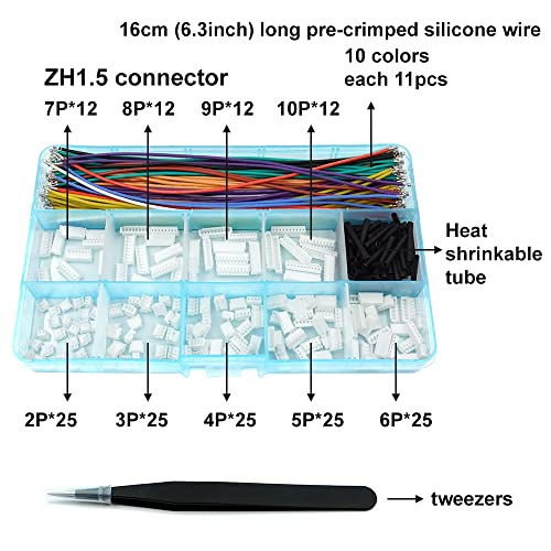 elechawk ZH 1.5MM Connectors and 28AWG Pre-Crimped Silicone Cables kit Compatible with JST ZH 1.5 Connector 2/3/4/5/6/7/8/9/10 Pin Housing Adapter Cable with Length of 160mm (6.3inch) Wire - Image 2