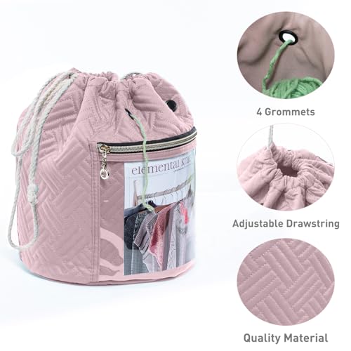 MYBAGZING Yarn Bag, Small Crochet Bag Organizer, Drawstring Yarn Storage Bags Yarn for Crocheting, Knitting Bag for Crochet Beginner,Yarn Holder, Yarn Bowl with Pocket for Crochet Accessories - Image 4