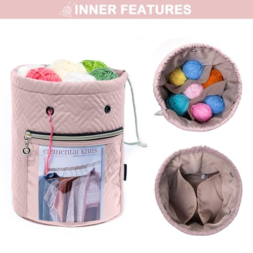 MYBAGZING Yarn Bag, Small Crochet Bag Organizer, Drawstring Yarn Storage Bags Yarn for Crocheting, Knitting Bag for Crochet Beginner,Yarn Holder, Yarn Bowl with Pocket for Crochet Accessories - Image 2