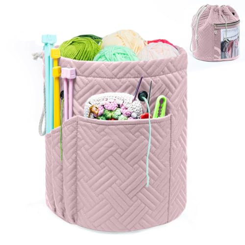 MYBAGZING Yarn Bag, Small Crochet Bag Organizer, Drawstring Yarn Storage Bags Yarn for Crocheting, Knitting Bag for Crochet Beginner,Yarn Holder, Yarn Bowl with Pocket for Crochet Accessories - Image 1