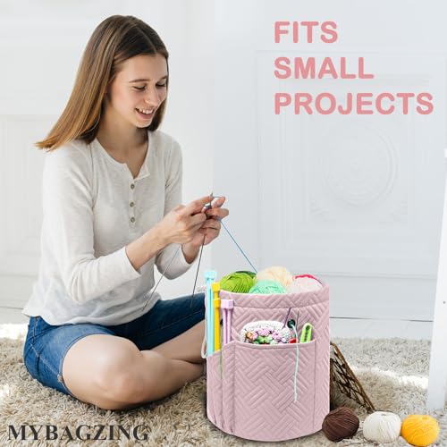 MYBAGZING Yarn Bag, Small Crochet Bag Organizer, Drawstring Yarn Storage Bags Yarn for Crocheting, Knitting Bag for Crochet Beginner,Yarn Holder, Yarn Bowl with Pocket for Crochet Accessories - Image 5