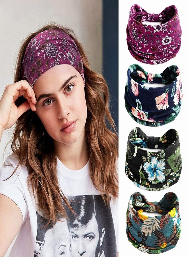 CARTSHOPPER Boho Wide Headbands Knoted African Head Wraps Non Slip Hair Bands Yoga Workout Sweatbands Stretch Running Sport Hair Accessories for Women 4Pcs - Image 1