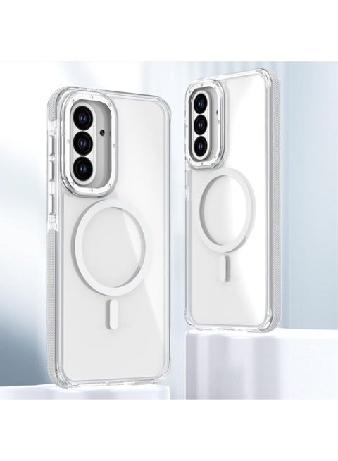 Case Transparent Back With Colorful Frame Strong Magnetic Circle Compatible With Magsafe For (Samsung A36) Slim Shockproof Cover(White)